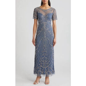 Pisarro Nights Illusion Beaded Mesh Column Gown NWT Size 18 $268 retail *flaw